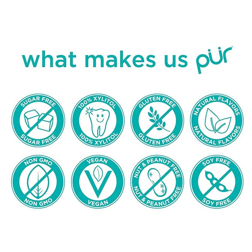 Pur Aspartame & Sugar Free Wintergreen Chewing Gum With Xylitol 9 Pieces