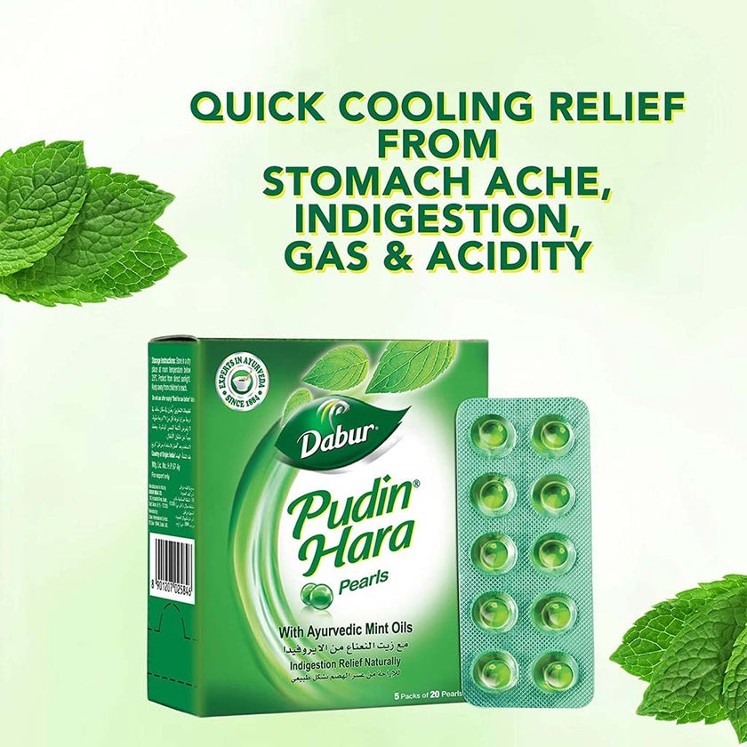 Dabur Pudin Hara Pearls With Ayurvedic Mint Oils 20's, Packs of 5's