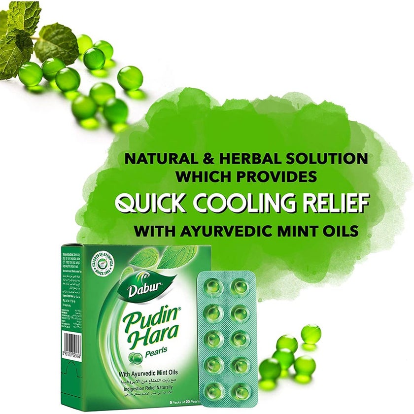 Dabur Pudin Hara Pearls With Ayurvedic Mint Oils 20's, Packs of 5's