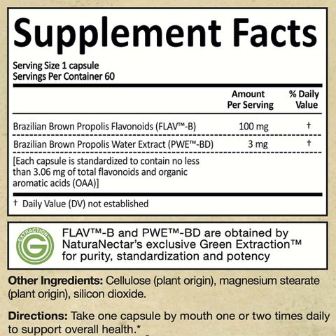 NaturaNectar Brown Bee Propolis Vegetable Capsule For Immune Support, Pack of 60's