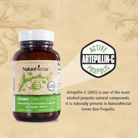 NaturaNectar Green Bee Propolis Vegetable Capsule For Brain, Heart & Immune Support, Pack of 60's