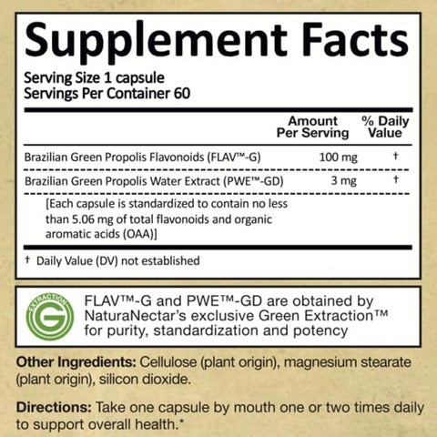 NaturaNectar Green Bee Propolis Vegetable Capsule For Brain, Heart & Immune Support, Pack of 60's