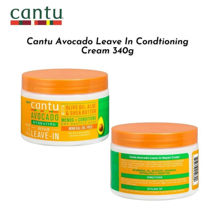 Cantu Avocado Hydrating Mineral Oil Free Repair Leave-In Cream For Dry & Brittle Hair 340g