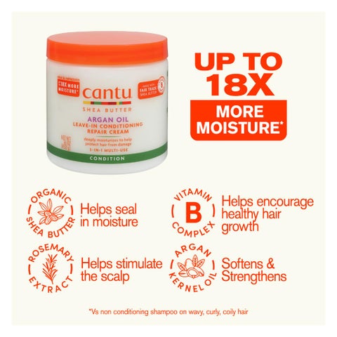 Cantu Argan Oil Leave-In Conditioning Repair Cream For Damaged Hair 453g