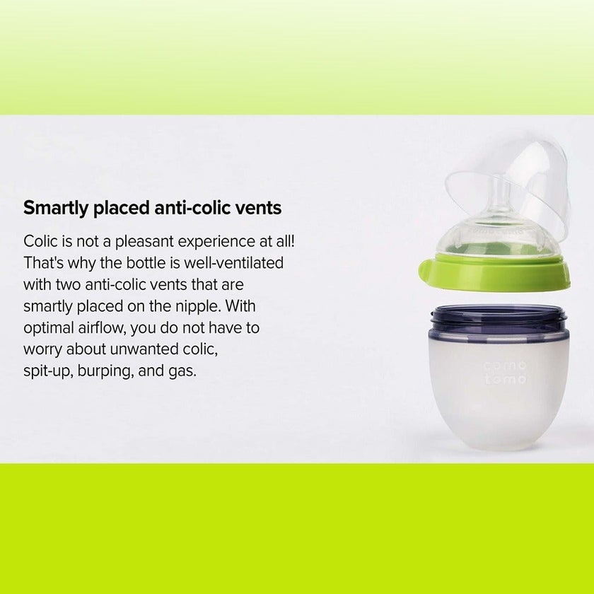 Comotomo Soft Hygienic Silicone Natural Feel Baby Feeding Bottle Green/White 150ml