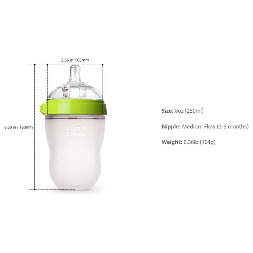 Comotomo Soft Hygienic Silicone Natural Feel Baby Feeding Bottle Green/White 250ml