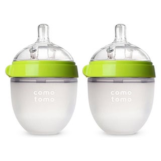 Comotomo Soft Hygienic Silicone Natural Feel Baby Feeding Bottle Green/White 150ml, Pack of 2's