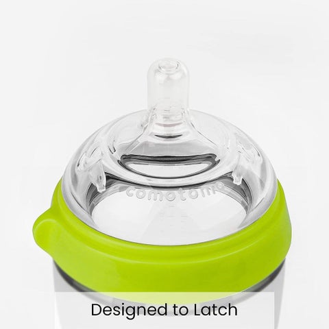 Comotomo Soft Hygienic Silicone Natural Feel Baby Feeding Bottle Green/White 150ml, Pack of 2's