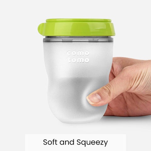 Comotomo Soft Hygienic Silicone Natural Feel Baby Feeding Bottle Green/White 150ml, Pack of 2's