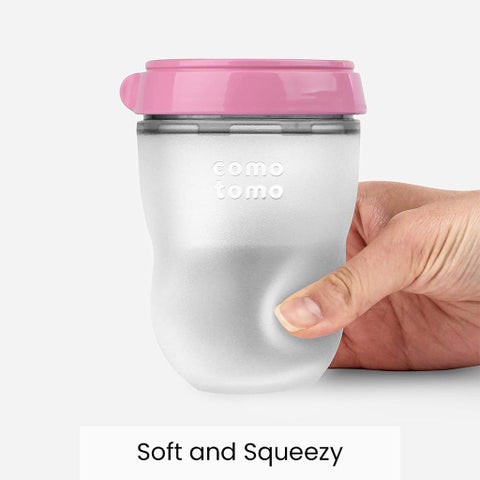 Comotomo Soft Hygienic Silicone Natural Feel Baby Feeding Bottle Pink/White 150ml, Pack of 2's