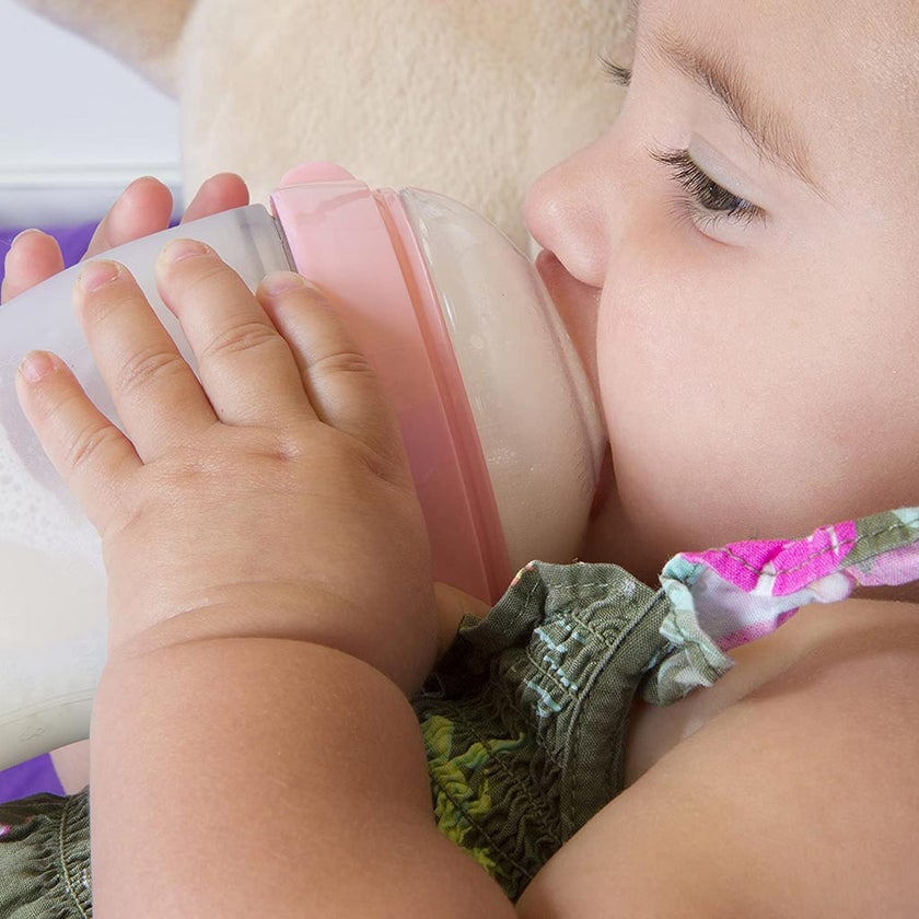 Comotomo Soft Hygienic Silicone Natural Feel Baby Feeding Bottle Pink/White 150ml, Pack of 2's