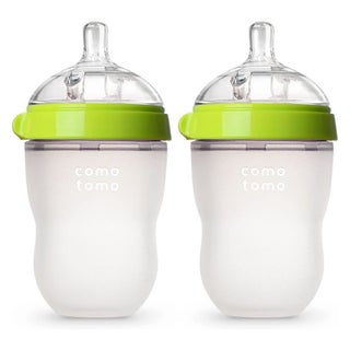 Comotomo Soft Hygienic Silicone Natural Feel Baby Feeding Bottle Green/White 250ml, Pack of 2's
