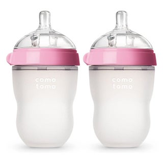Comotomo Soft Hygienic Silicone Natural Feel Baby Feeding Bottle Pink/White 250ml, Pack of 2's