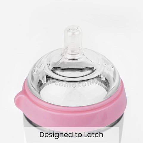 Comotomo Soft Hygienic Silicone Natural Feel Baby Feeding Bottle Pink/White 250ml, Pack of 2's
