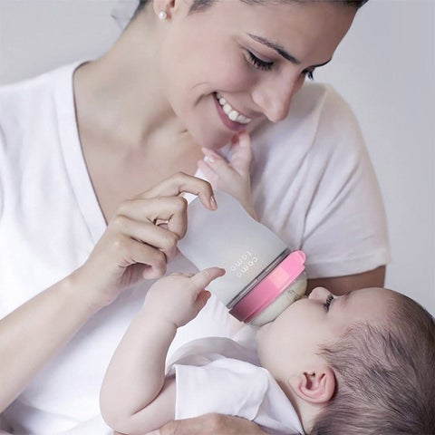 Comotomo Soft Hygienic Silicone Natural Feel Baby Feeding Bottle Pink/White 250ml, Pack of 2's