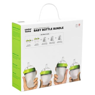 Comotomo Baby Feeding Bottles With Replacement Silicone Nipples-Green, Bundle Pack of 10 Pieces
