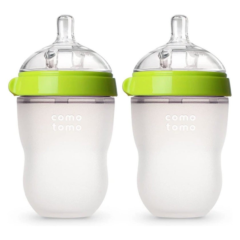 Comotomo Baby Feeding Bottles With Replacement Silicone Nipples-Green, Bundle Pack of 10 Pieces