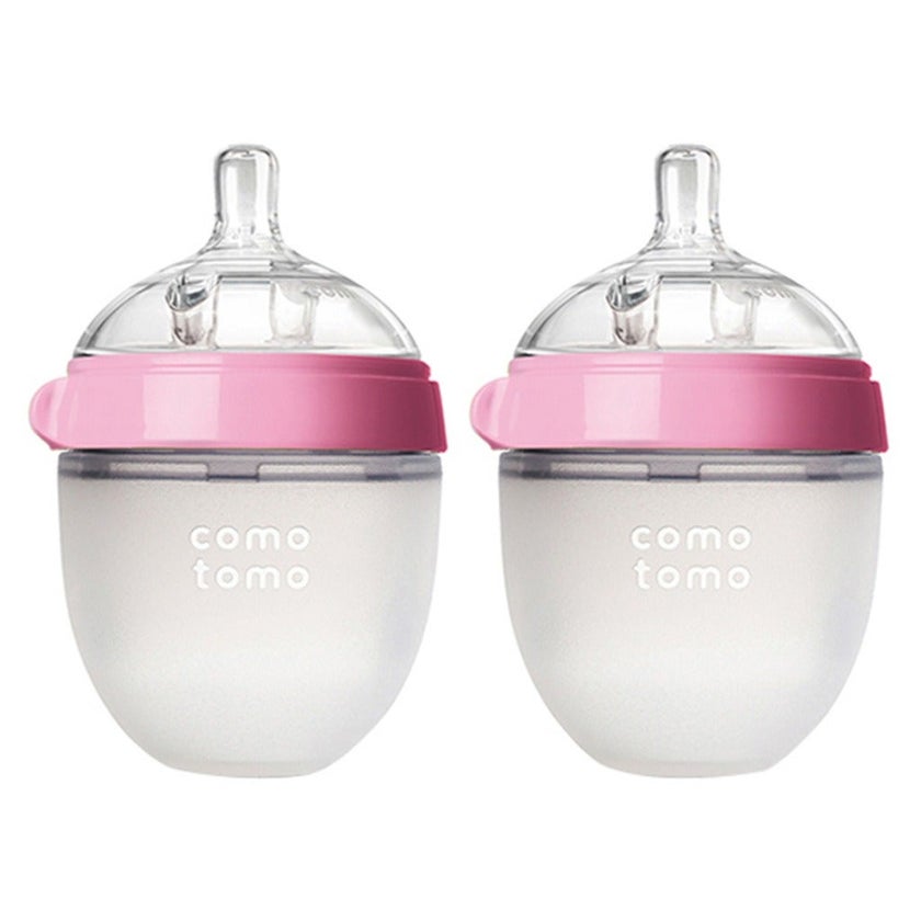 Comotomo Baby Feeding Bottles With Replacement Silicone Nipples-Pink, Bundle Pack of 10 Pieces