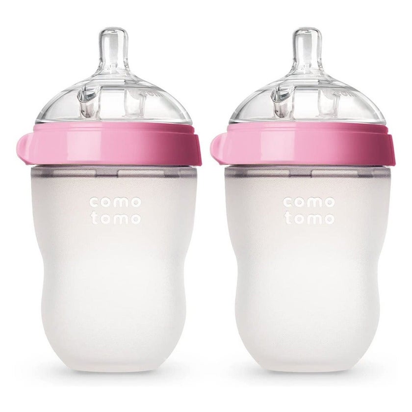 Comotomo Baby Feeding Bottles With Replacement Silicone Nipples-Pink, Bundle Pack of 10 Pieces