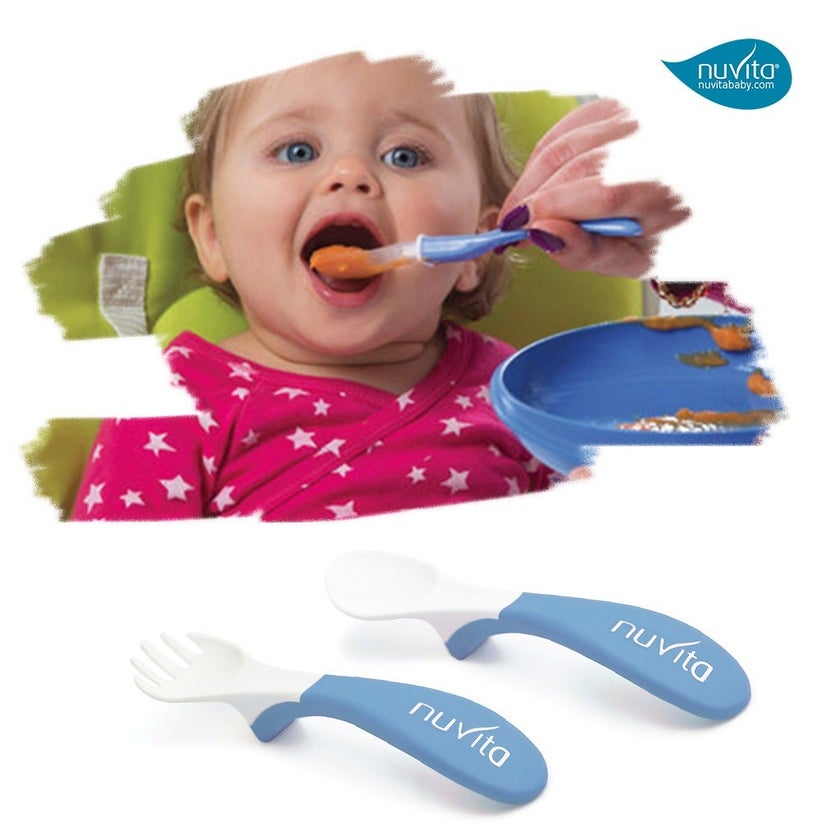 Nuvita Easy Eating Plastic Spoon & Fork Set - Blue