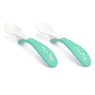 Nuvita Easy Eating Plastic Spoon & Fork Set - Green