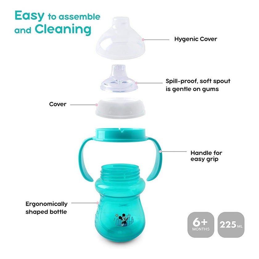 Disney Mickey Mouse 250ml Baby Spout Cup with Twin Handle For 12+ Months, Blue, Pack of 1's