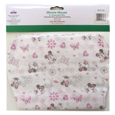 Disney Minnie Mouse Leak Proof Disposable Baby Bibs Assorted, Pack of 8's