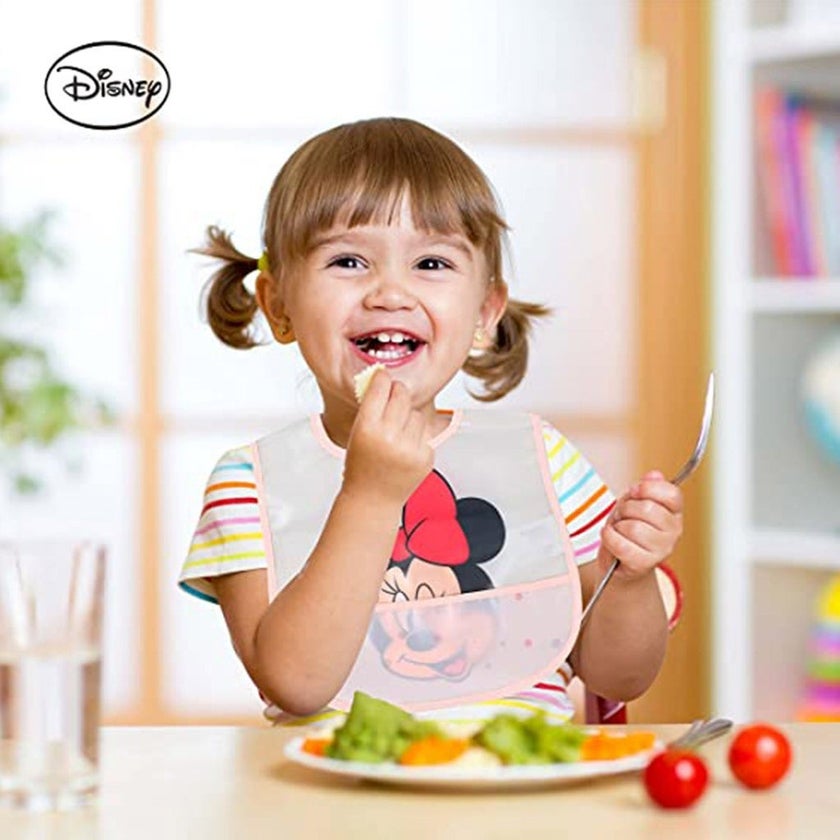 Disney Minnie Mouse Washable Waterproof Peva Apron Bib For 6+ Month Baby, Pack of 2's