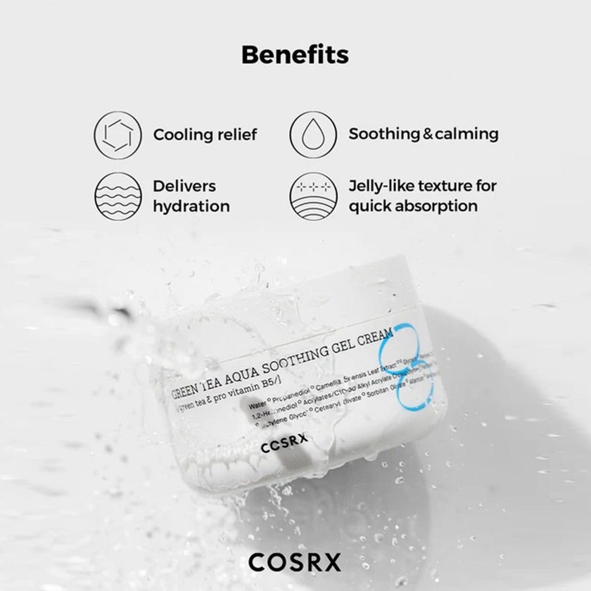 Cosrx Hydrium Green Tea Aqua Soothing Gel Cream For Hot irritated Skin 50ml