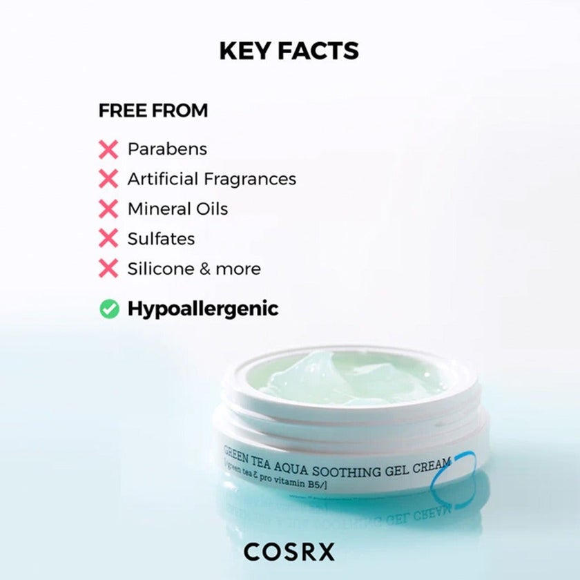 Cosrx Hydrium Green Tea Aqua Soothing Gel Cream For Hot irritated Skin 50ml