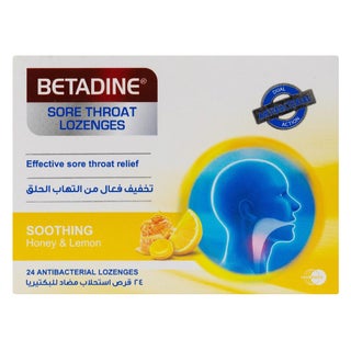 Betadine Sore Throat Antibacterial Lozenges With Soothing Honey & Lemon, Pack of 24's