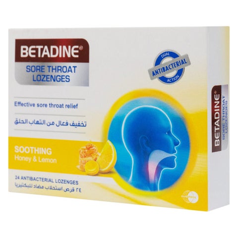 Betadine Sore Throat Antibacterial Lozenges With Soothing Honey & Lemon, Pack of 24's