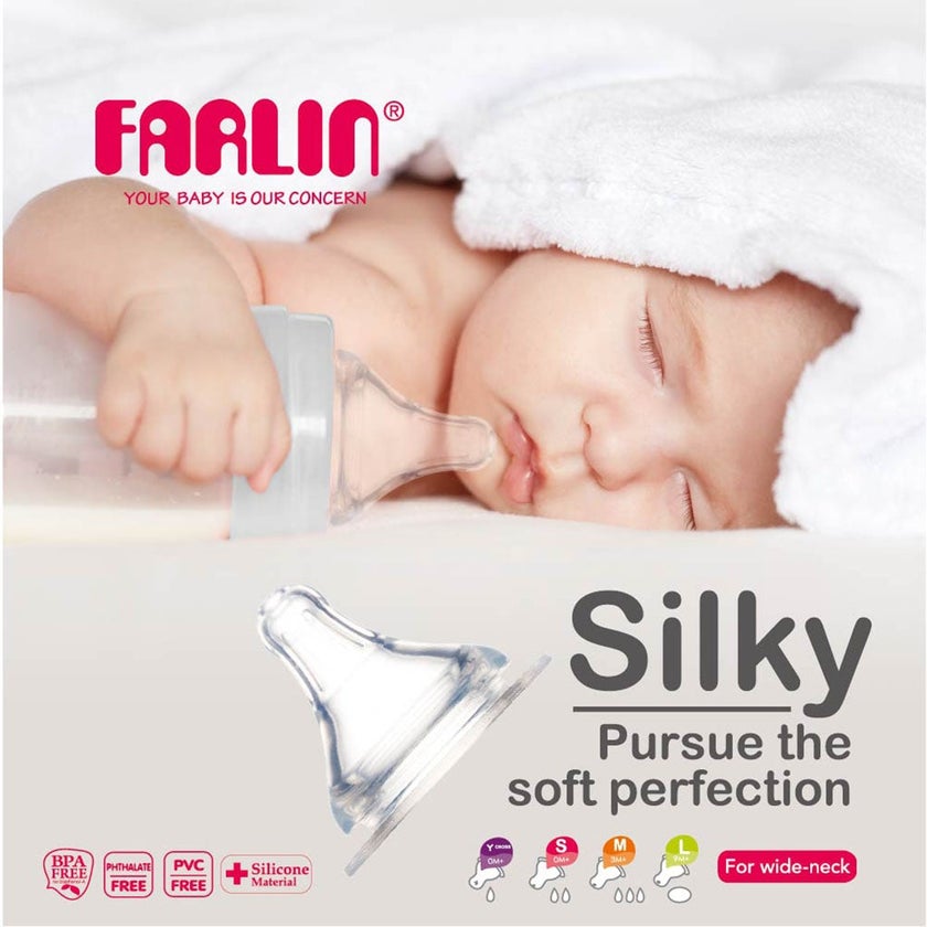 Farlin Anti-Colic Silicone Silky Nipple For Wide Neck Bottle For 0 Months+ Baby, Small AC - 22004 (S)