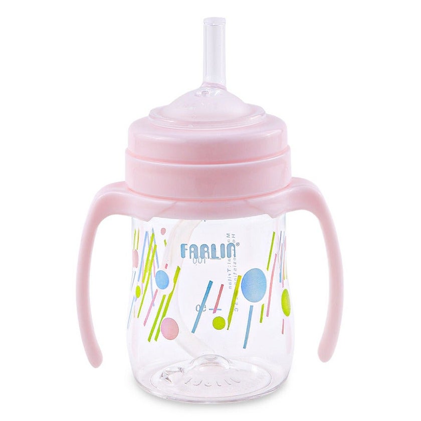 Farlin Stage 3 150ml Tritan Crystal Transparent Drinking Cup With Straw For 9+ Months Assorted