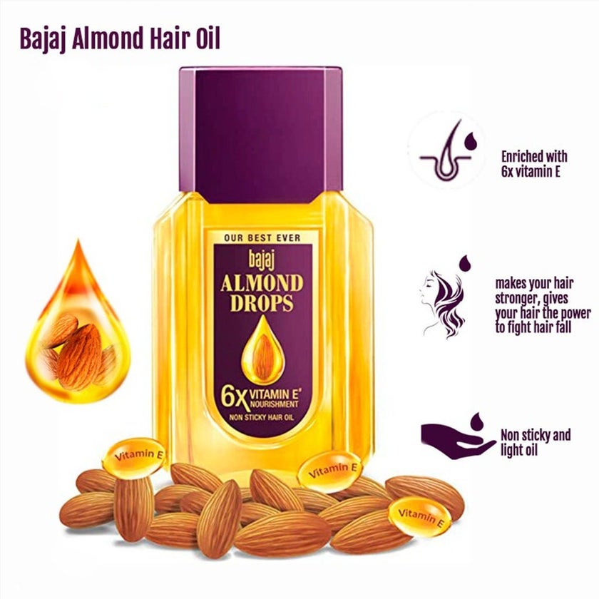 Bajaj Almond Drops Non Sticky Hair Oil For Reduced Hair Fall 200ml