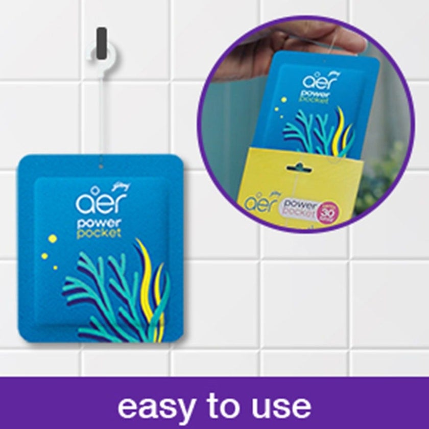 Godrej Aer Power Pocket Germ Protection Long Lasting Bathroom Fragrance - Sea Breeze 10g