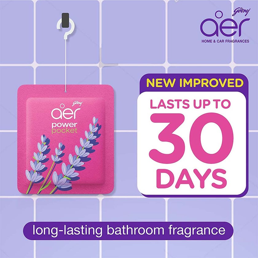 Godrej Aer Power Pocket Germ Protection Long Lasting Bathroom Fragrance - Lavender Bloom 10g