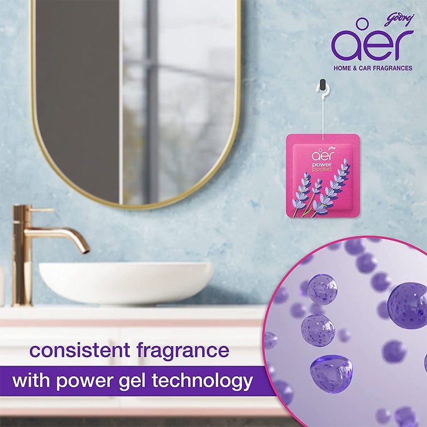 Godrej Aer Power Pocket Germ Protection Long Lasting Bathroom Fragrance - Lavender Bloom 10g