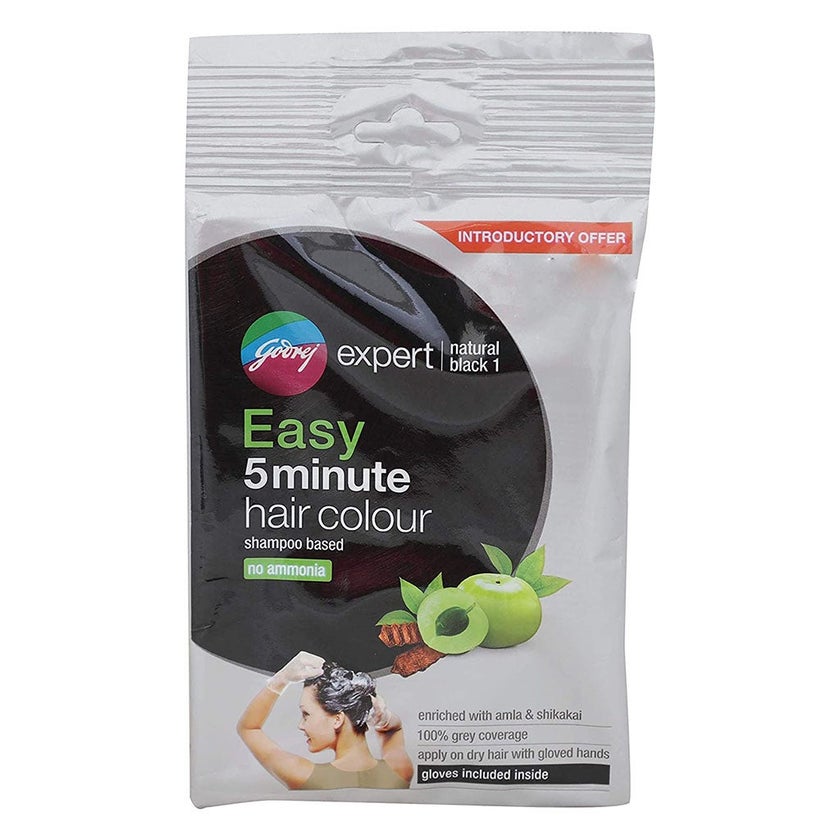 Godrej Expert Easy 5-Minute Hair Color Shampoo With No Ammonia, Natural Black, Pack of 8 x 18ml
