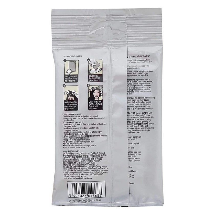 Godrej Expert Easy 5-Minute Hair Color Shampoo With No Ammonia, Natural Black, Pack of 8 x 18ml