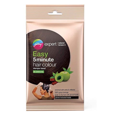 Godrej Expert Easy 5-Minute Hair Color Shampoo - Natural Brown, Pack of 8 x 18ml