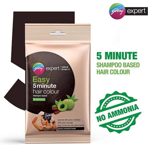 Godrej Expert Easy 5-Minute Hair Color Shampoo - Natural Brown, Pack of 8 x 18ml