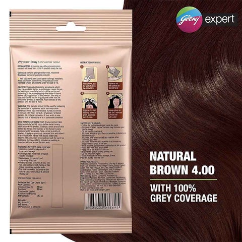 Godrej Expert Easy 5-Minute Hair Color Shampoo - Natural Brown, Pack of 8 x 18ml