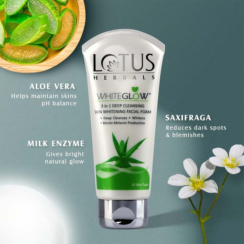 Lotus Herbals Whiteglow 3 In 1 Deep Cleansing Skin Whitening Facial Foam 100g