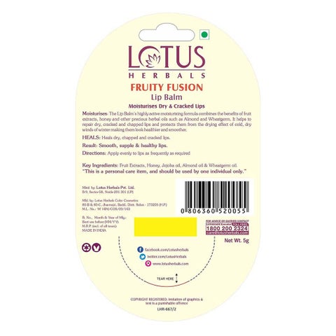 Lotus Herbals Fruity Fusion Lip Balm For Dry And Cracked Lips, 5g