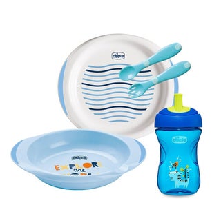 Chicco Weaning Set For 12 Months+ Baby - Blue, Pack of 5 Pieces