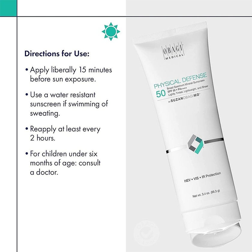 Obagi Medical Physical Defense SPF50 PA++++ Broad Spectrum Mineral Sunscreen Cream Tinted 96.3g