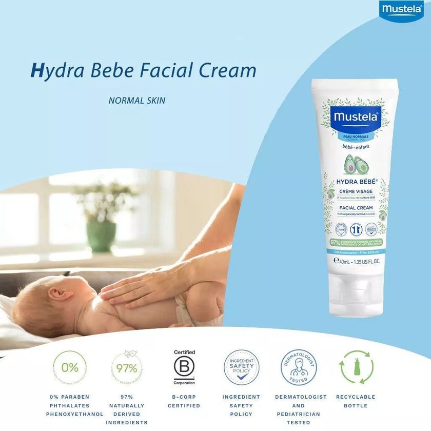 Mustela Baby Hydra Bebe Face Cream With Avocado For Normal Skin 40ml, Promo Pack of 2's