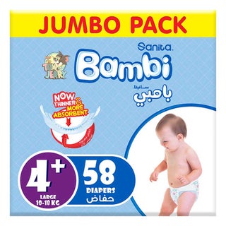 Sanita Bambi Tom And Jerry Baby Diapers, Size 4+, Large, For 10-18kg Baby, Jumbo Pack of 58's