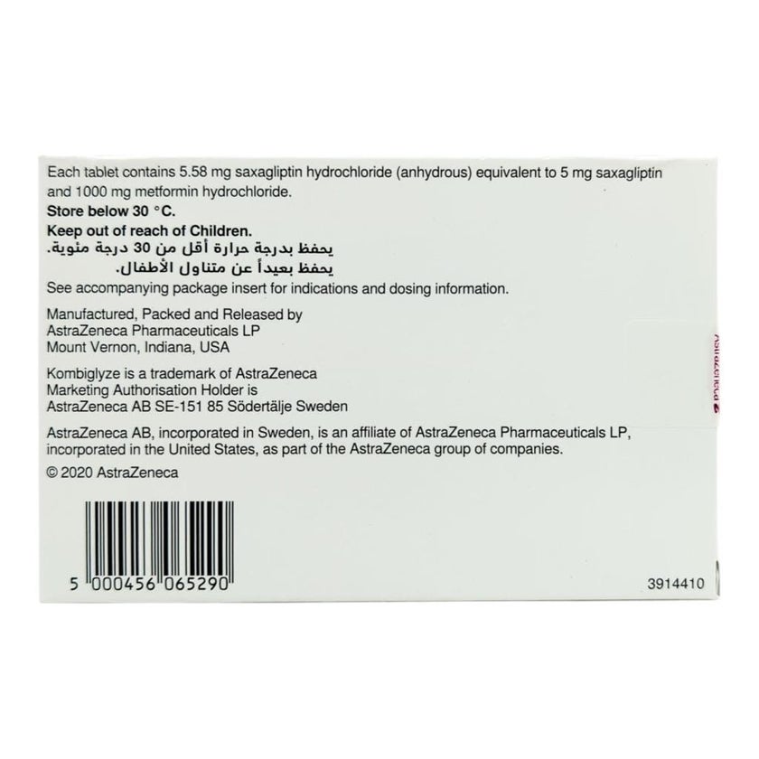 Kombiglyze XR 5mg/1000mg Tablets, Pack of 28's